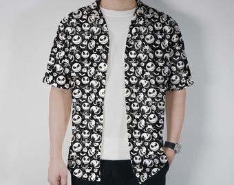 Oogie Boogie Hawaiian Shirt, Pumpkin King Halloween Set, Spooky Cartoon Summer Outfit, Beach Button Up Shirt, Oogie Boogie Shirt Gift