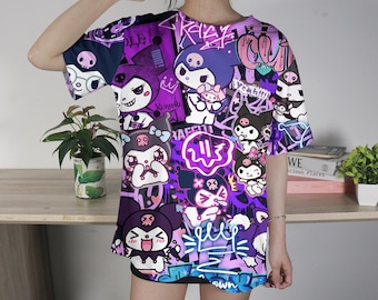 Kuromi T-Shirt Summer Tropical T-Shirt Funny Family Shirt Kitty Cat Summer Unisex Tshirt Hello Kitty Shirt Gifts
