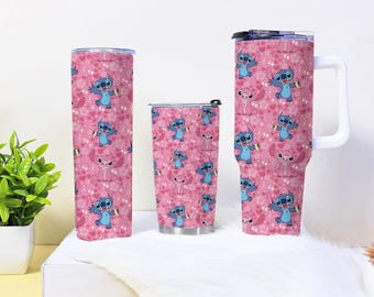 Vaso Stitch Angel de 20 oz, 30 oz y 40 oz con asa, bonito vaso térmico para café, taza de viaje de acero inoxidable, regalo Stitch Angel