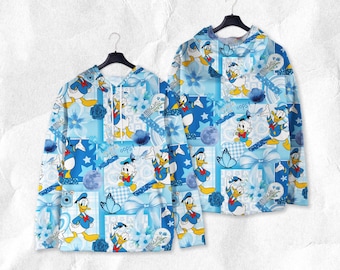 Sudadera con capucha azul del Pato Donald, sudadera con estampado floral, regalo divertido para adultos y fans.