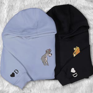 Personalized Embroidered Dog Couple Lovely Characters Embroidered Hoodie Personalized Couple Hoodie Valentine's Day Gifts