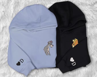 Personalized Embroidered Dog Couple Lovely Characters Embroidered Hoodie Personalized Couple Hoodie Valentine's Day Gifts