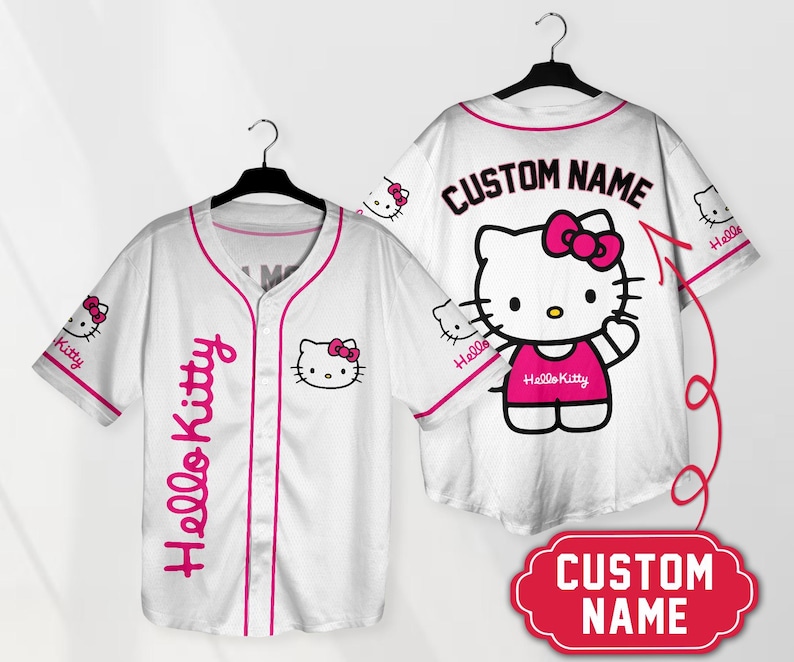 Camiseta de béisbol personalizada de Hello Kitty. Camiseta de béisbol de Hello Kitty con nombre personalizado. Camiseta de Hello Kitty para amantes de Hello Kitty. Camiseta de Hello Kitty. Regalos. imagen 10