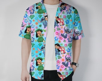 Lilo Stitch Hawajska koszula Uroczy zestaw hawajski Tropikalna koszula z guzikami Stitch Alien Hawajska koszula Letnia plaża Krótkie koszule Lilo i Stitch Prezenty