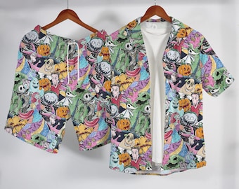 Hawaiiaans Pumpkin King-shirt, Halloween-horror-outfit met knopen, griezelig kerstvakantieshirt, zomerstrandcadeau
