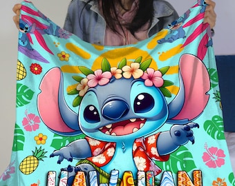 Coperta in pile hawaiana con ricamo, morbida e graziosa coperta, regalo accogliente per bambini e adulti, regali colorati per la casa