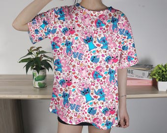 Stitch Angel T-Shirt, Cute Valentine Tee Sweet Couple Graphic Top, Valentine Stitch Shirt Gift