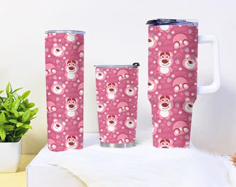 Lotso Tumbler Cup, Pink Cute Pattern Stainless Steel Insulated, Vacuum Coffee Travel Mug With Straw, 20oz 30oz 40oz With Handle, Lotso Gift
