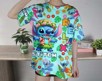 Stitch Shirt Aloha Tropical T-Shirt Funny Alien Stitch T-Shirt Relax Summer Funny Unisex Tshirt Cute Stitch Shirt Gifts