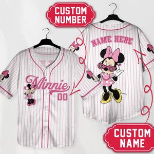Custom Minnie Pink Bow Baseball Jersey Mickey and Friends Baseball Shirt Sports Magic Kingdom Family Summer Trip Matching Shirt Gift