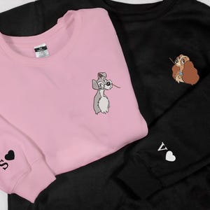 Embroidered Dog Couple Lovely Characters embroidered Sweatshirt Embroidered Shirt Personalized Couple Sweatshirt Valentine&#39;s Day Gift