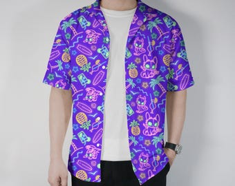 Toothless Neon Hawaiian Shirt and Shorts Set – Unisex Tropical Dragon Beach Outfit, 3D Summer Vacation Gift
