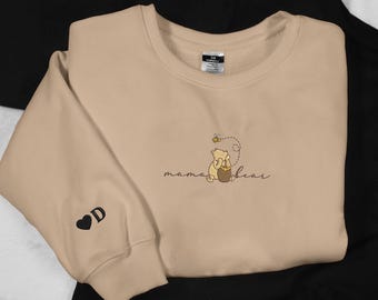 Winnie The Pooh Mama Bear Embroidered Sweatshirt Bear Crewneck Sweater Embroidered Custom Name Mama Bear Winnie Shirt Gift