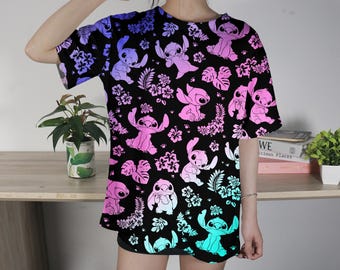 Stitch T-Shirt, Cute Alien Graphic Tee, Funny Stitch Shirt for Fans, Unisex Cartoon Character Top, Family Trip Matching Tee