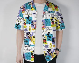 Cartoon Mickey Hawaiian Shirt Tropical Button Up Shirt Summer Beach Shirt Funny Graphic Top Unique Gift for Mickey Fans