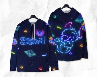 Stitch Hoodie Shirt Cartoon Hoodie Shirt Neon Stitch Shirt Gift