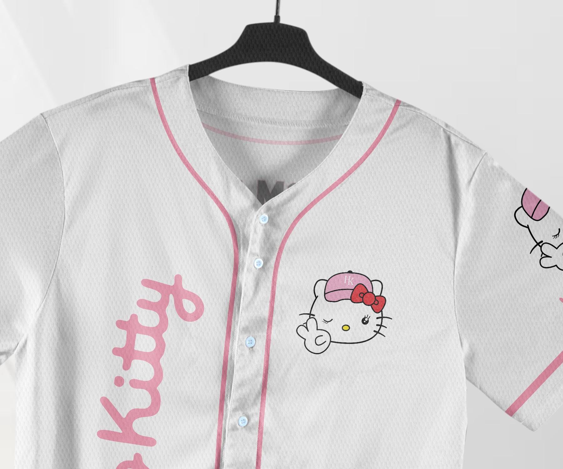 Hello Kitty Girls Baseball Jersey Fashion Mesh Button Front Girls Shirt Baseball Shirt Girls Fashion Button Front Shirt Girls Girls, White Pinstripe