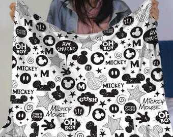Manta polar monocromática de Mickey Mouse: manta en blanco y negro para niños, fans o como regalo. Manta suave y acogedora de dibujos animados. Regalo de Mickey.