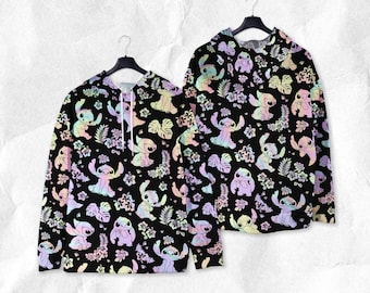 Stitch Hoodie Shirt Aloha Stitch Shirt Hologram Shirt Cute Stitch Sweatshirt Funny Cute Hoodie Stitch Shirt Gifts