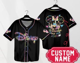 Custom Family Trip Simple Mickey And Minnie Rainbow Custom Name Baseball Jersey Disney Family Matching Oufit Mickey And Minnie Shirt Gifts