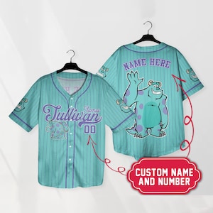 Custom Monster Inc James Sullivan Cyan Simple Baseball Jersey Personalized Baseball Team Jersey Shirt Birthday Gift For Monster Inc Fans