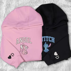 Personalized Embroidered Couple Hoodie Embroidered Stitch Angel Couple Custom Valentine Gifts
