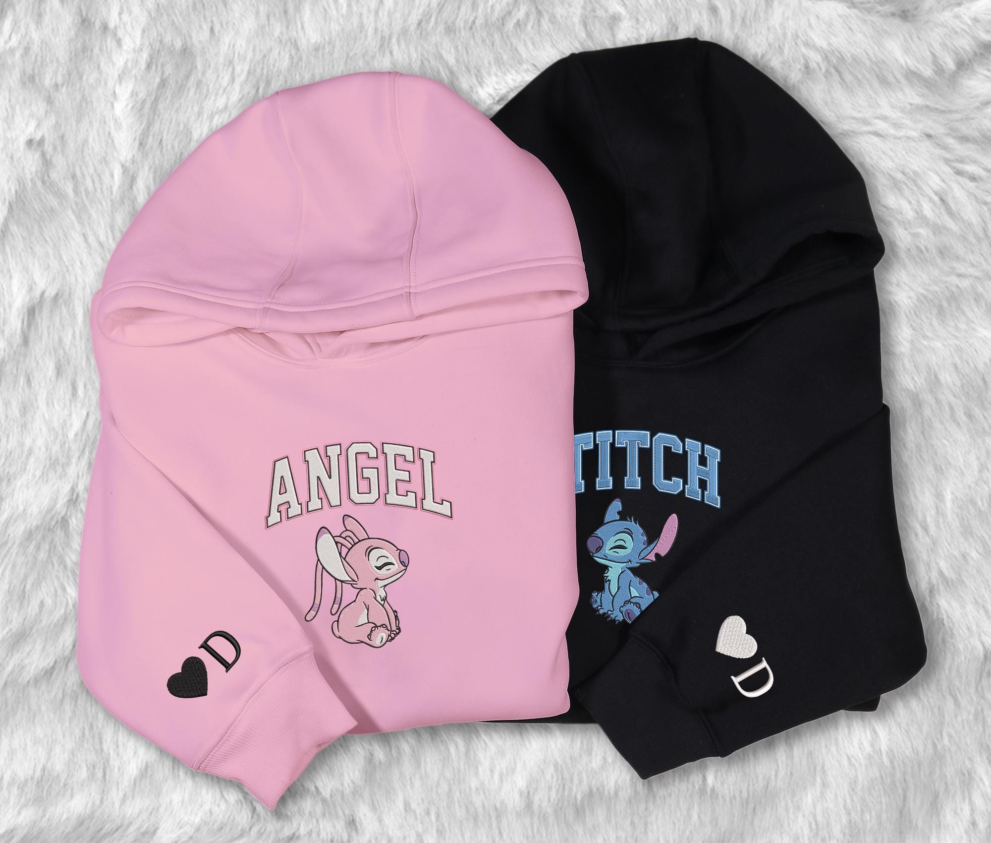 Personalized Embroidered Couple Hoodie Embroidered Stitch Angel Couple Custom Valentine Gifts