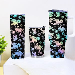 Vaso holográfico de Desdentado (114, 96 y 59 cm), adorable taza de viaje con forma de dragón, ideal como regalo para ella, con aislamiento térmico para frío y calor, con diseño de fantasía pastel.