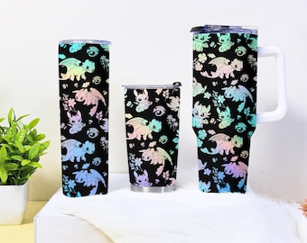 Toothless Hologram Tumbler 40oz 30oz 20oz, Cute Dragon Travel Mug, Gift for Her, Hot Cold Insulated Cup, Pastel Fantasy Tumbler