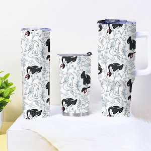 Toothless and Light Fury Tumbler, Cute Dragon Coffee Mug, Floral Toothless Travel Cup Gift, Insulated Tumbler Gift