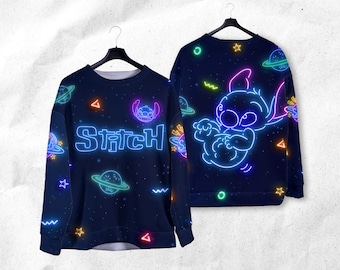 Stitch Sweatshirts Cartoon Sweatshirts Neon Stitch Sweatshirt Gift
