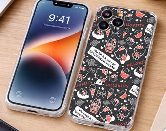 Hello Kitty Phone Case Cute Cartoon Doodle Pattern Samsung iPhone Pixel Phone Case Christmas Halloween Gift Disney Accessories Gifts