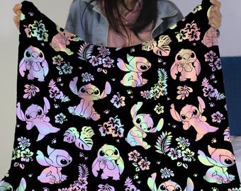 Coperta in pile con punto olografico – Graziosa coperta tropicale per bambini e adolescenti – Coperta regalo morbida e accogliente in colori pastello – Coperta con punto regalo