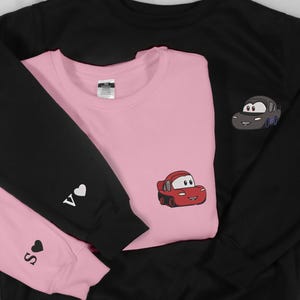 Embroidered Lovely Car Couple Characters Embroidered Sweatshirt Personalized Couple Sweatshirt Valentine's Day Gift