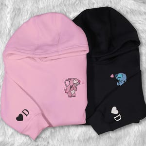 Personalized Stitch Embroidered Shirt Couple Hoodie Embroidered Stitch Angel Couple Custom Shirt Gifts