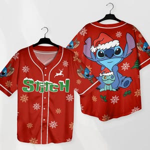 Camiseta de béisbol de Stitch, camiseta de béisbol roja de Navidad, camiseta de Stitch, regalo