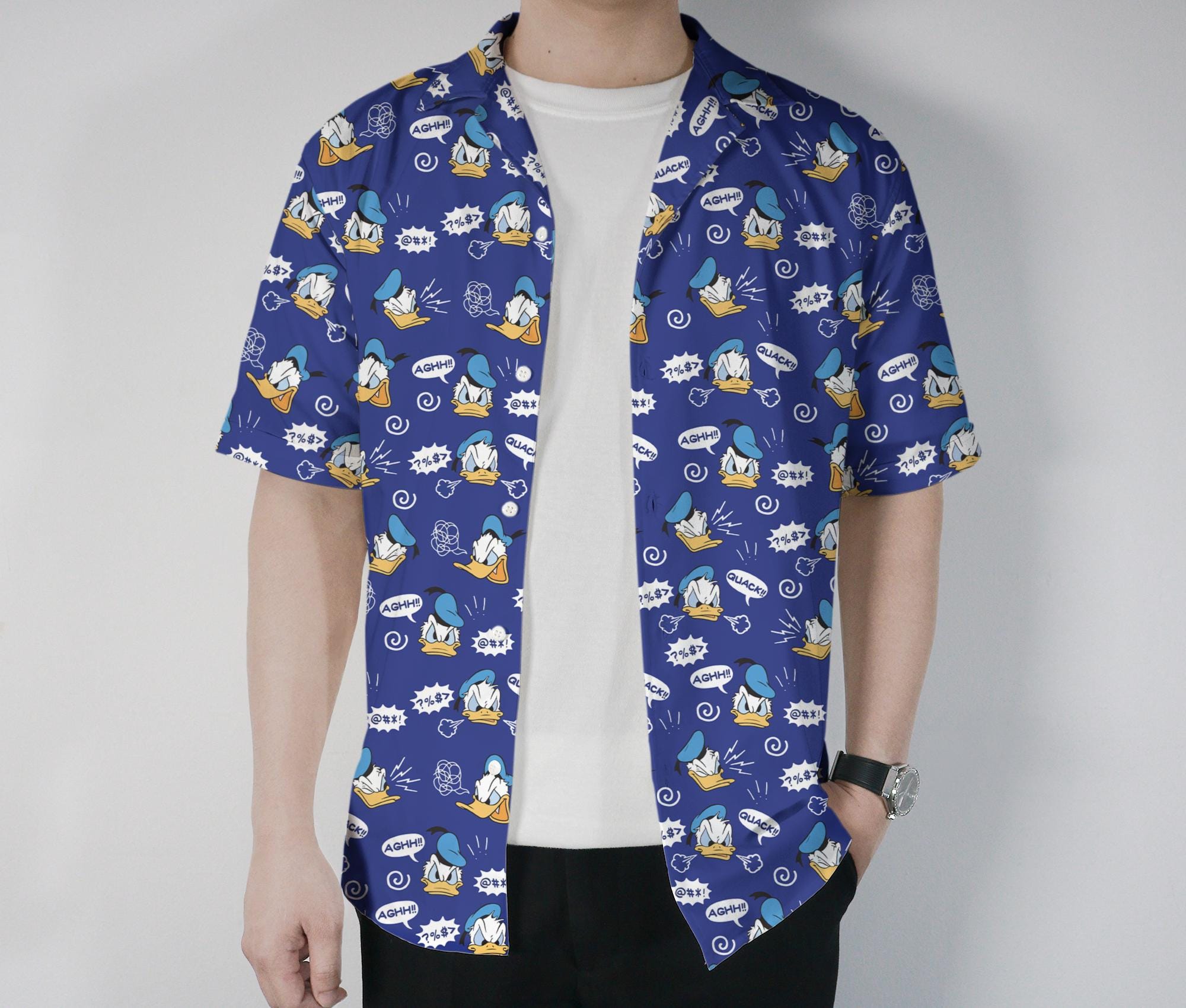Funny Duck Cartoon Hawaiian Shirt and Shorts Set – Unisex Summer Outfit with Angry Duck Comic Print