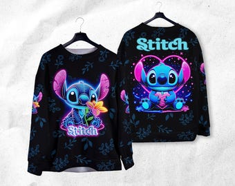 Stitch Sweatshirts Neon Stitch Cartoon Sweatshirts Stitch Shirt Gift
