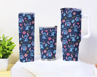 Door steken geïnspireerde geïsoleerde beker Unieke reismok Stitch Alien Fans Roestvrijstalen beker met deksel Roestvrijstalen reismok Unieke geschenken