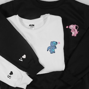 Personalized Couple Sweatshirt Embroidered Lovely Stitch Angel Couple Character Embroidered Sweatshirt Couple Shirt Gift