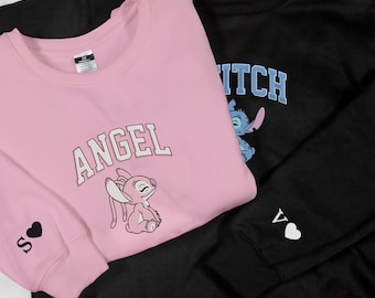 Sweat-shirt personnalisé pour couple, beau point brodé, couple d'anges, sweat-shirt brodé pour couple, cadeaux