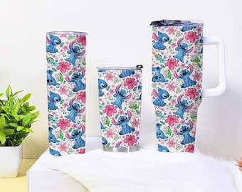 Copo Stitch, Caneca Floral Fofa Stitch, Copo Térmico Stitch da Disney, Caneca de Café para Presente, Caneca Decorativa Lilo e Stitch para Presente