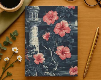 Hibiscus & Lighthouse Personalized Journal, Customized Notebook for Women, Hardcover Travel Journal, Coastal Diary Gift, Dream Journal