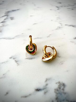 Orecchini Pendenti A Cuore Placcati Oro 18kt, Con Zirconi E Agata Nera, Cerchio Donna, Leggeri (2 Cm), Con Scatola Regalo