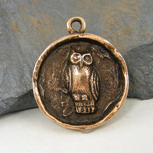 Antique Copper Owl Charm Owl Pendant Round Owl Charm Owl Medallion Bird Pendant Charms |NU1-6|1 XN