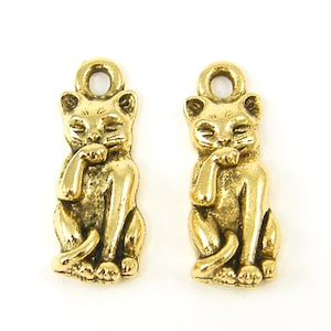 Antique Gold Cat Charm Cat Grooming Cleaning Cat Earring Findings Pendant Pet Lovers Jewelry Component |Q3-9|2