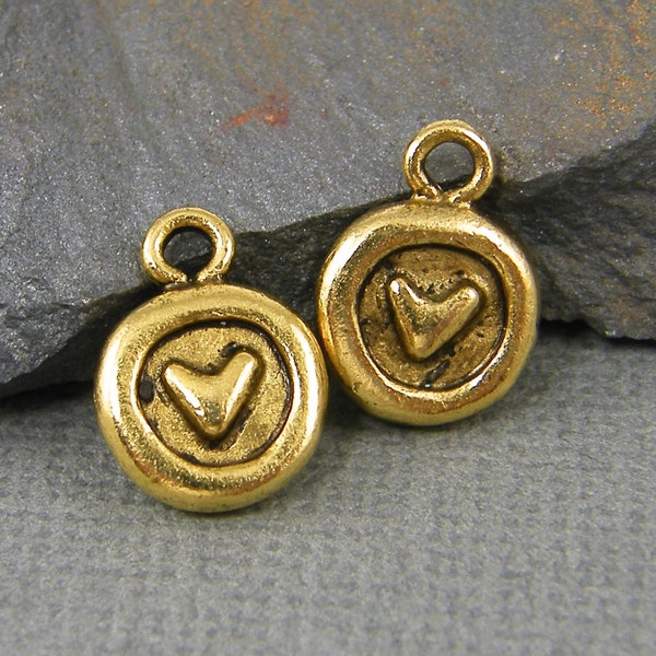 Small Heart Charms Antique Gold Round Heart Charms Mini Heart Charms Small Heart Earring Findings Rustic Small Pendant |NU3-15|2 XN