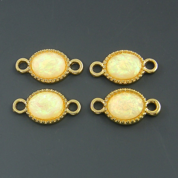 Cream Gold Earring Connectors Jewelry Link Faux Yellow Dichroic Glass Opalescent Jewelry Connector Loop Finding for Bracelet |G1-11|4