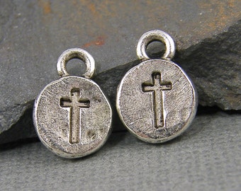 Small Cross Charm Mini Tiny Antique Silver Cross Pendant Earring Findings Round Christian Jewelry Charm for Bracelet Necklace |NU2-17|2 XN