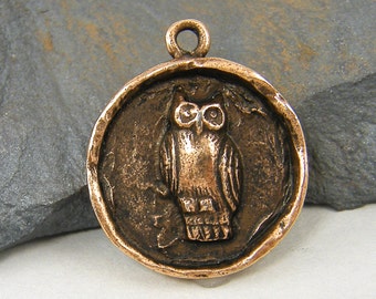 Antique Copper Owl Charm Owl Pendant Round Owl Charm Owl Medallion Bird Pendant Charms |NU1-6|1 XN